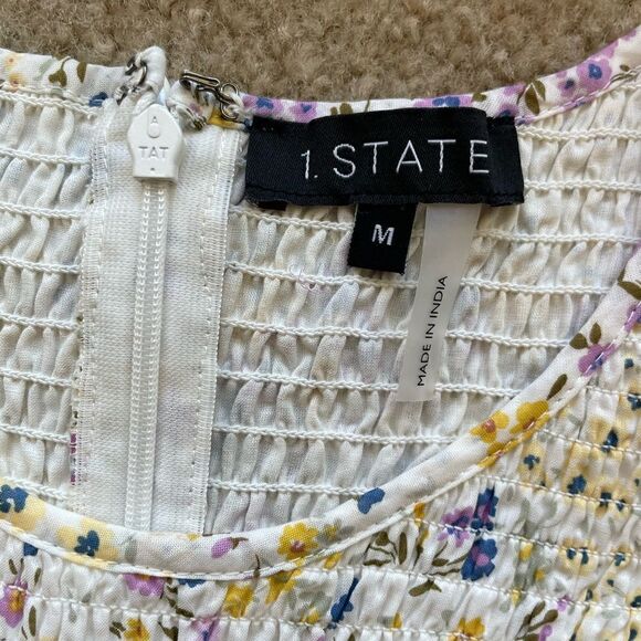 1. STATE Floral Print Long Puffed Sleeve Smocked Blouse Size M - Picture 3 of 6